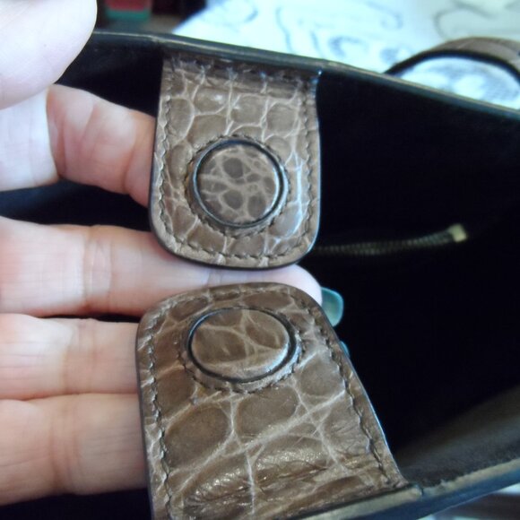 Michael Kors Collection Brown/Tan Croc Embosed Leather Large Tote Handbag - Picture 13 of 16